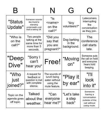 Conference Call Bingo Card