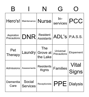 National Nursing Home Week Bingo Card