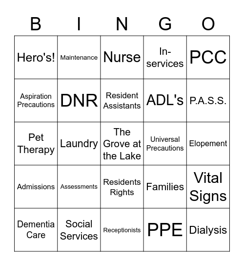 National Nursing Home Week Bingo Card