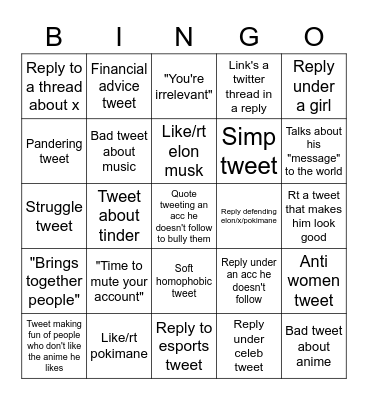 Isaak's Twitter Bingo Card
