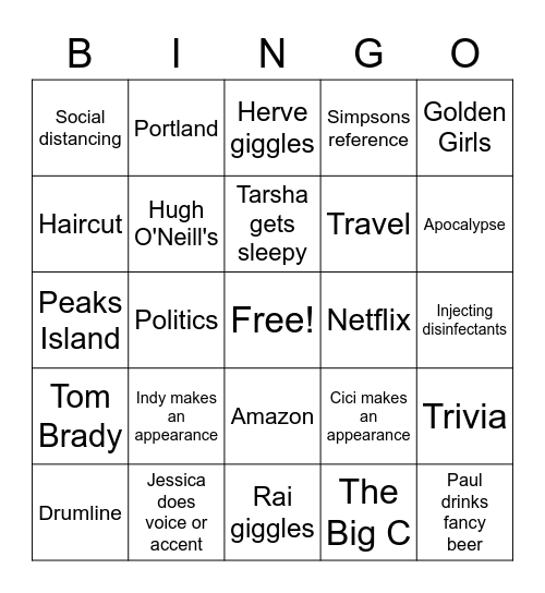 Jude and the Obscures Bingo Card