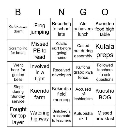 KAMBUI GIRLS Bingo Card