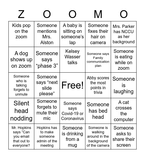 Lakewood Zoomo Board Bingo Card