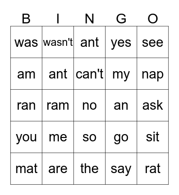 SIGHT WORDS Bingo Card
