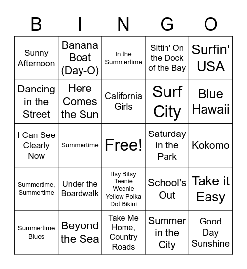 Summer Bingo Card