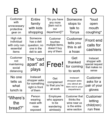 Cheese Shop Covid Bingo Card