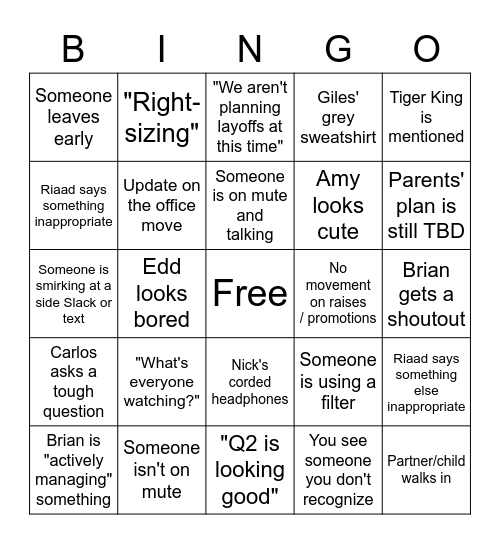 Town Hall Bingo Card