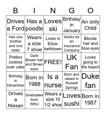 Austin and Erin Bingo Card