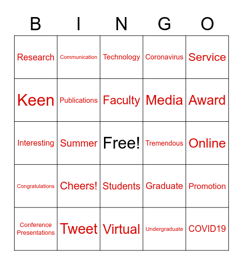 SC&I VIRTUAL HONORS DAY Bingo Card