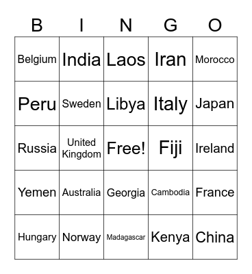 Around the world Bingo Card