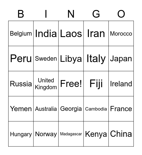 Around the world Bingo Card