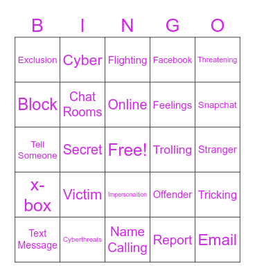 Cyber Bullying Bingo Card