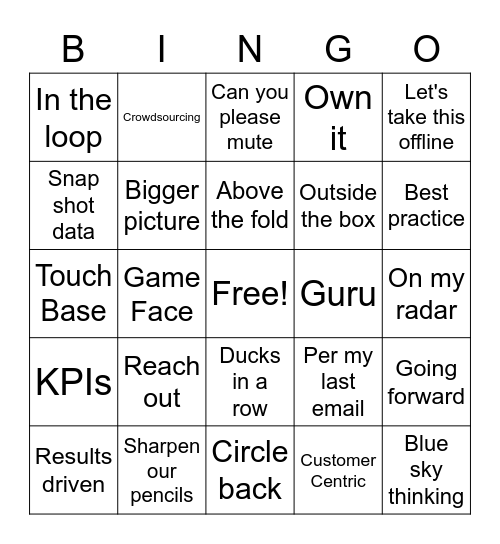 Office Lingo Bingo Card