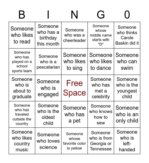 Find Someone Who.... Bingo Card