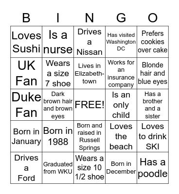 Austin and Erin  Bingo Card