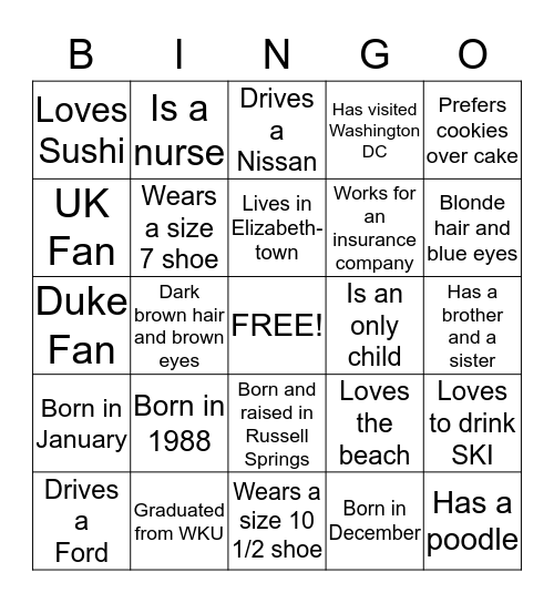 Austin and Erin  Bingo Card