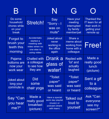 Remote Work Bingo Card
