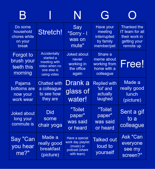 Remote Work Bingo Card