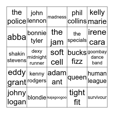 80s rock and roll bingo Card