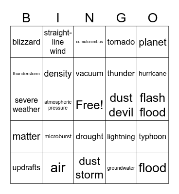 Weather and Water Bingo Card