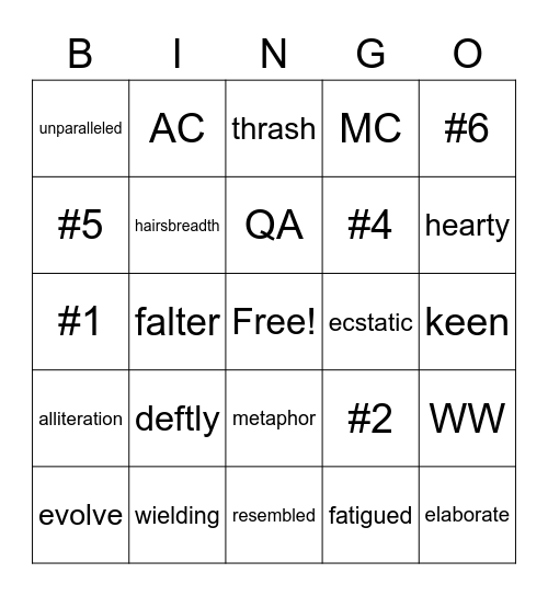 4Q Test Review Bingo Card