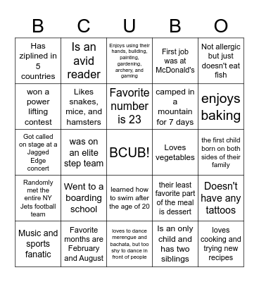 BCUB BINGO Card