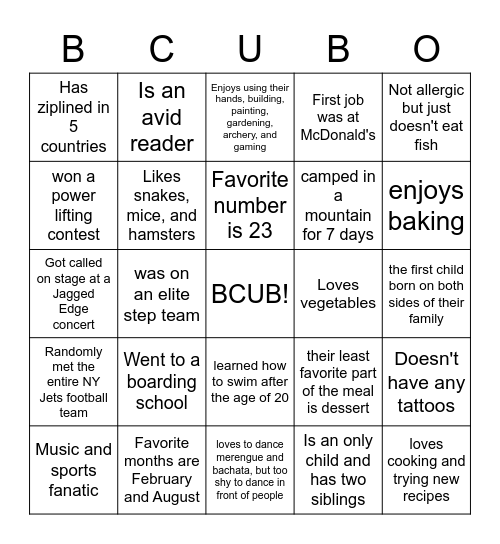 BCUB BINGO Card