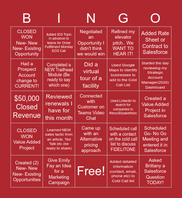 Sales Bingo- Order fulfillment (May 2020) Bingo Card