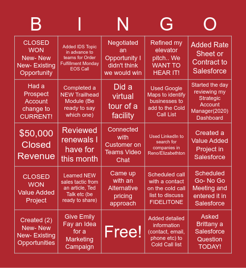 Sales Bingo- Order fulfillment (May 2020) Bingo Card