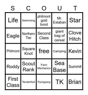 Scouts Bingo Card