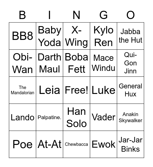 Star Wars Bingo Card