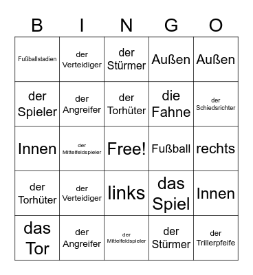 German Soccer Terms Bingo Card