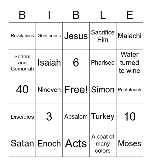 Mt. Zion Sunday School Bingo Card