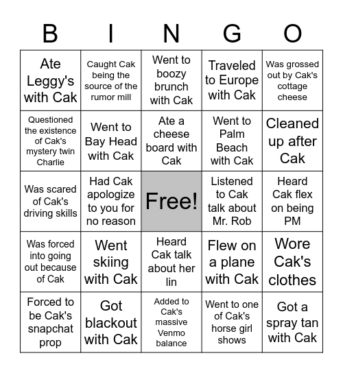Cak's Birthday Bingo Card