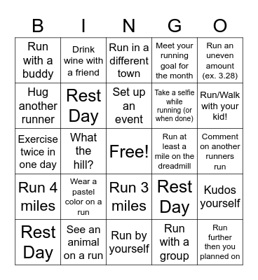 April Running Challenge Bingo Card