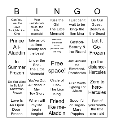 Name That Tune - Disney edition! Bingo Card