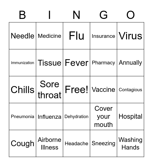 Influenza Vaccination Awareness Bingo Card