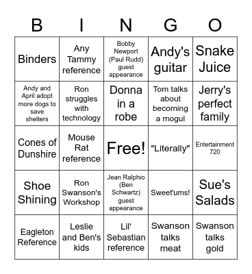 Parks and Rec Bingo Card