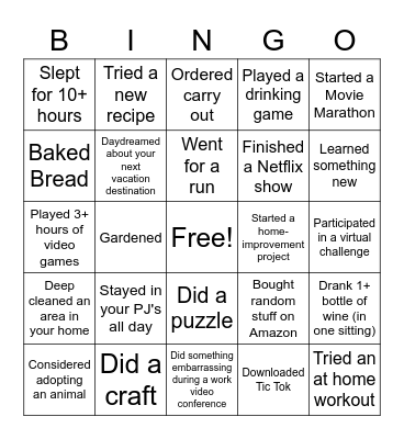 Quarantine Edition Bingo Card