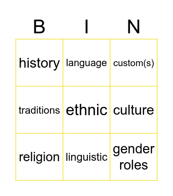 Culture vocab bingo Card