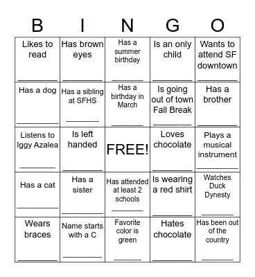 People Bingo Card