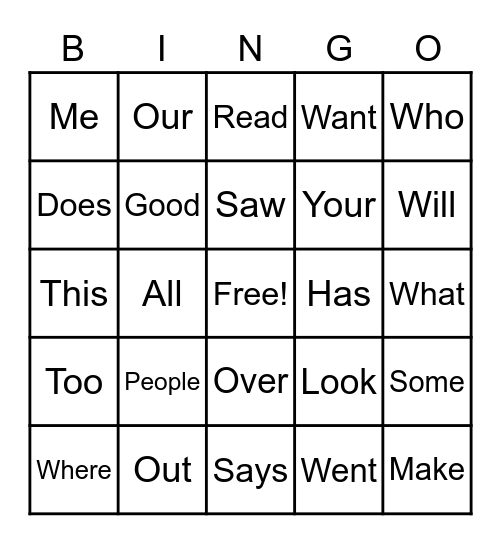 Sight words Bingo Card