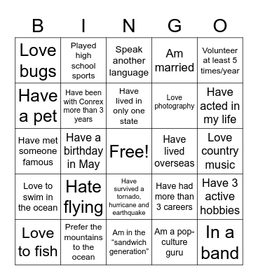 Conrex - Get to Know You Bingo Card