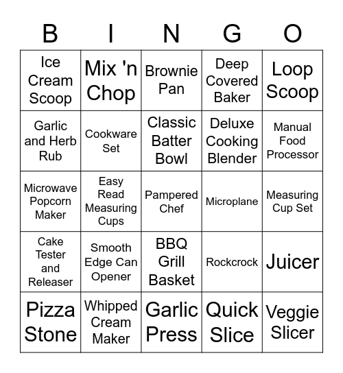 Pampered Chef Bingo Card