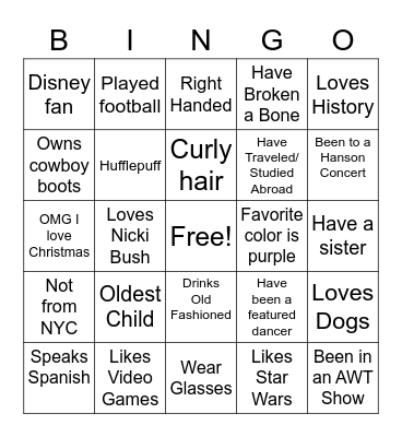 Alex Bush Bingo Card