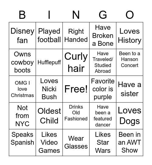 Alex Bush Bingo Card