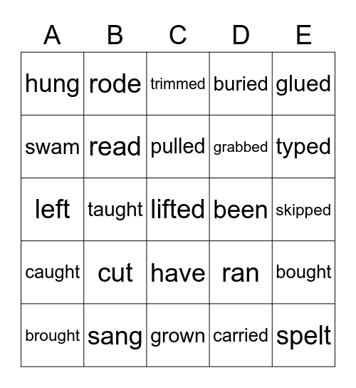 Grammar/Sentence Tense BINGO Card