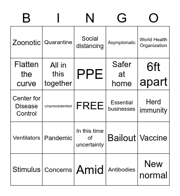 Covid-19 Buzzwords Bingo Card