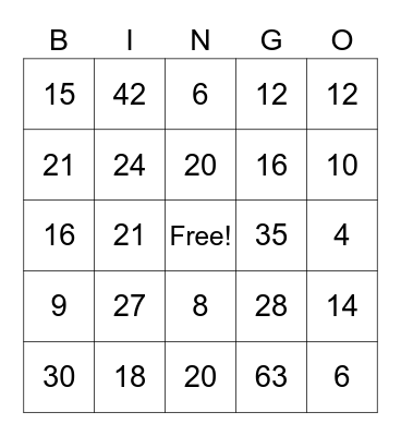 Multiplication Facts (1-10) Bingo Card