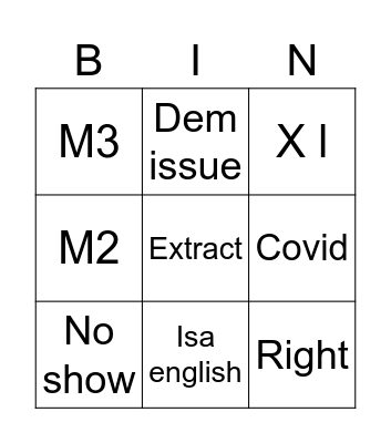 XFS Bingo Card